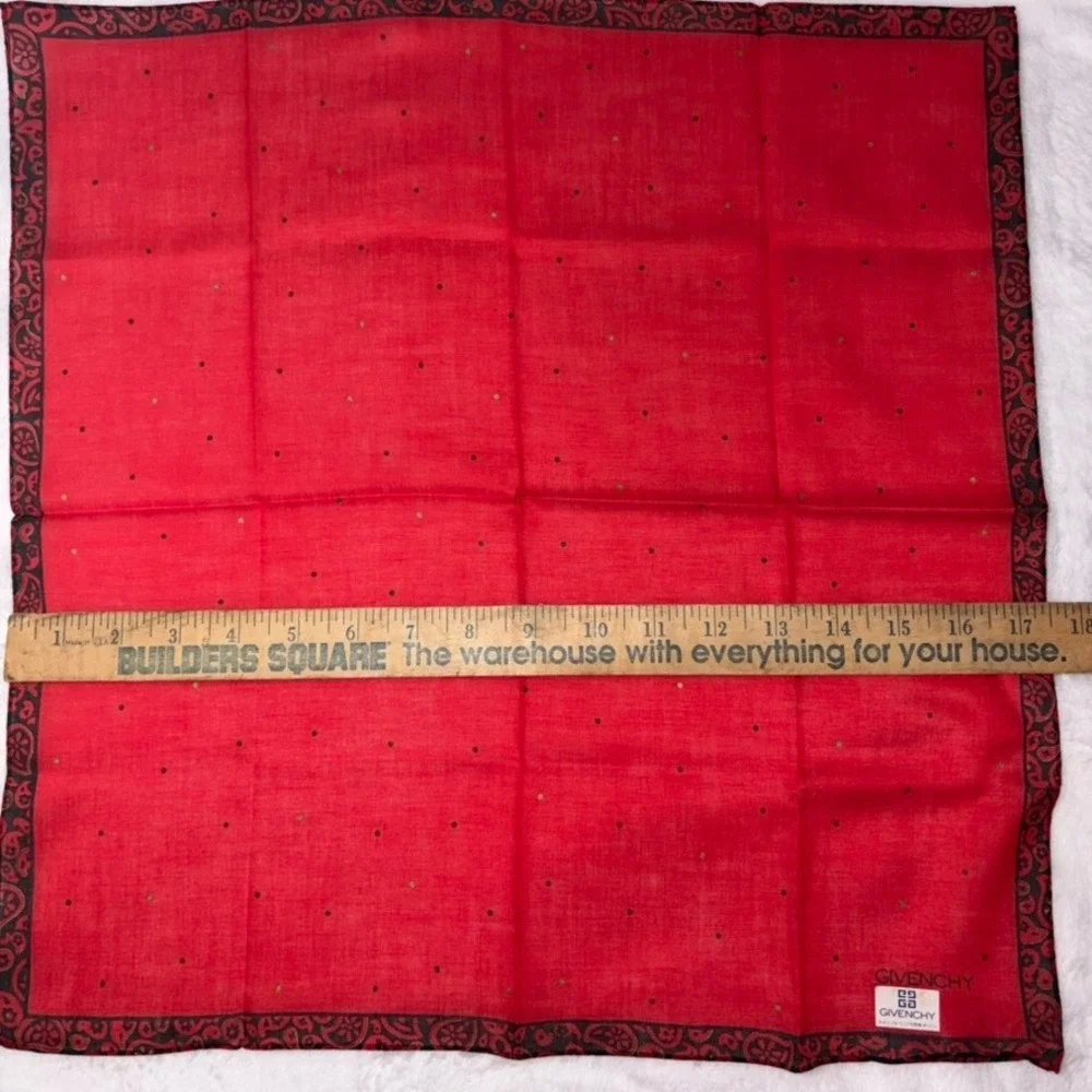 Vtg GIVENCHY Scarf Handkerchief Polka Dot Paisley Cotton Red 17.5